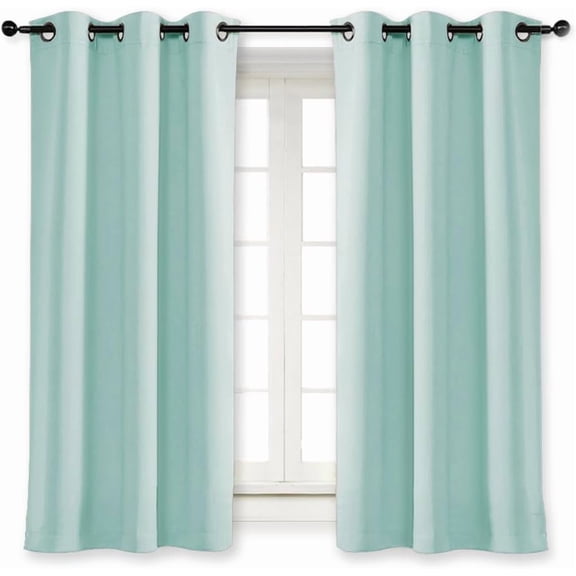 GDDPOD-Black Out Curtain Panel Shade, Single Piece, 42 inches Wide by 54 inches Long, Aqua Blue, Solid Energy Efficient Eyelet Top Window Blind for Guest Room
