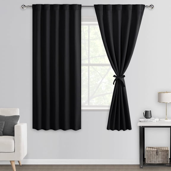GDDPOD-Black Out Curtains for Bedroom - 63 inch Long Back Tab Tieble Thermal Insulated Light Blocking Window Treatment Panels for Small Window Kitchen Dining Room, 42 x 63 Inch, Set of 2, Black