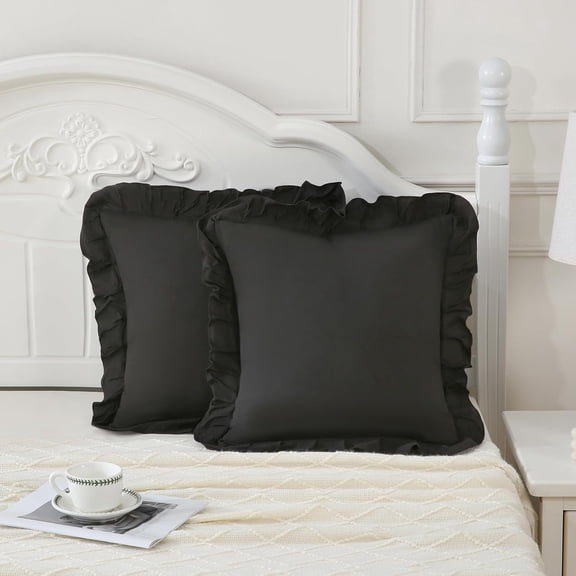 GDDPOD-Black Pillowcases 18x18 Cute Throw Pillow Covers Pack of 2 Ruffle Pillowcase Cushion for Couch Sofa Bedroom