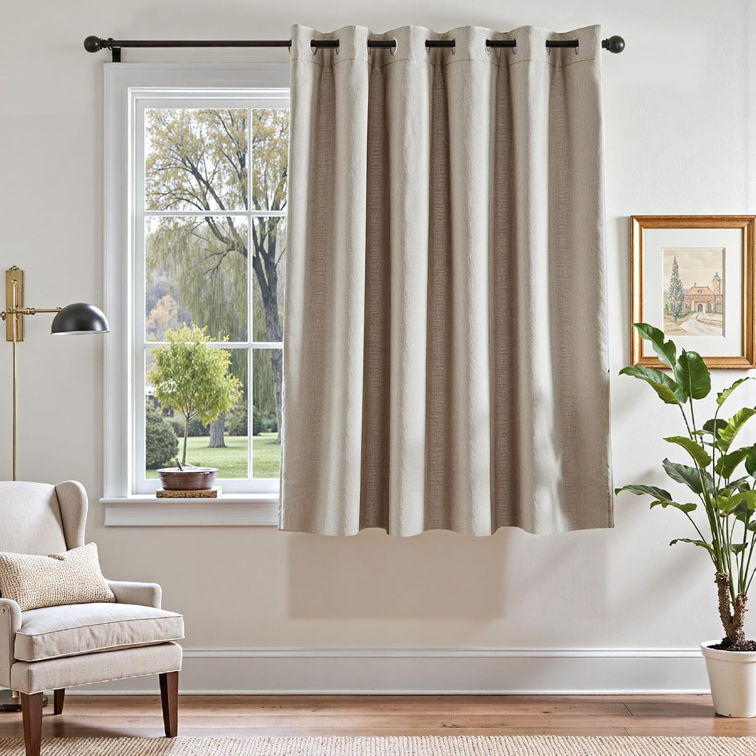GDDPOD-Blackout Curtain 63 Inch Length Greyish Beige Curtain for ...