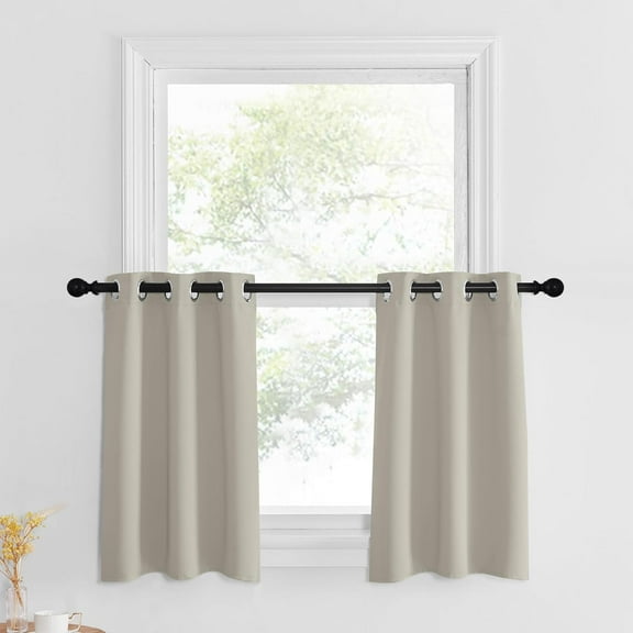 GDDPOD-Blackout Curtain Valances, Short Cafe Kitchen Tiers, Room Darkening Small Window Curtains Treatment Set Grommet Top for Bathroom/Basement(2 Panels, 29x30 Inches, Natural)