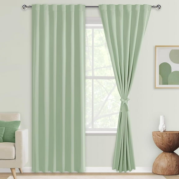 GDDPOD-Blackout Curtains for Living Room - Back Tab/Rod Pocket Tieble Thermal Insulated Light Blocking Curtains Panels for Sliding Door, Theater Room, Study Room, 52 x 90 Inch, Set of 2, Seafoam Gree