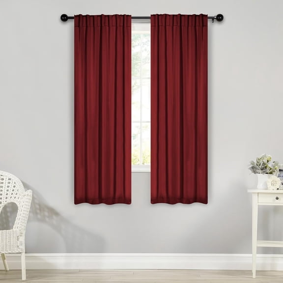 GDDPOD-Blackout Curtains, Room Darkening, Bedroom, Drapes, Kitchen, Living Room Window Accents, Sun Blocking, Thermal, 2 Pack, Solid Blackout Back Tab Curtains, Set of 2, 26" x 63", Sangria