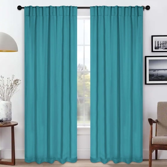 GDDPOD-Blackout Curtains, Room Darkening, Bedroom, Drapes, Kitchen, Living Room Window Accents, Sun Blocking, Thermal, 2 Pack, Solid Blackout Back Tab Curtains, Set of 2, 42" x 108", Aqua