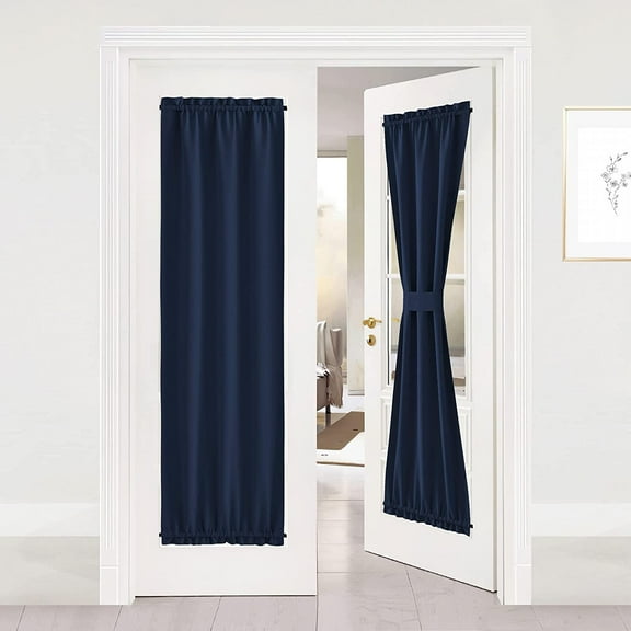 GDDPOD-Blackout French Door Curtain - Thermal Insulated Side Door Window Curtain Panel Drape for Front Entry Way/Kitchen/Dining Room/Bathroom, Navy, 1 Panel, 25W by 72L inches