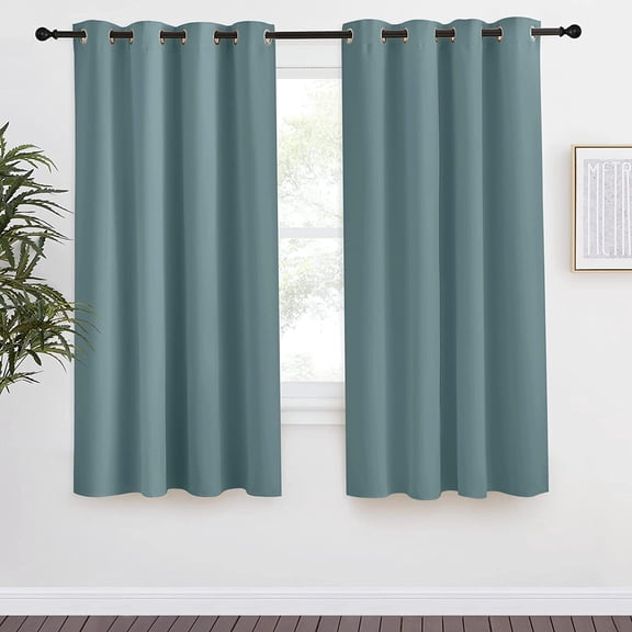 GDDPOD-Blackout Greyish Blue Curtains & Drapes for Living Room, 1 Panel, W55 x L68, Thermal Insulated Solid Grommet Sound Reducing Energy Saving Window Treatments for Porch/Hall