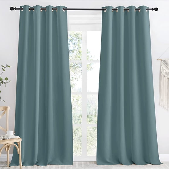GDDPOD-Blackout Greyish Blue Curtains & Drapes for Living Room, 1 Panel, W55 x L96, Thermal Insulated Solid Grommet Sound Reducing Energy Saving Window Treatments for Porch/Hall