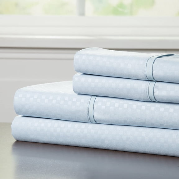 GDDPOD-Brushed Microfiber Sheet Set- 3 Piece- Embossed Checkered Bed Linens- Deep Pocket Fitted & Flat Sheets, Plus A Pillowcase by (Twin, Blue)