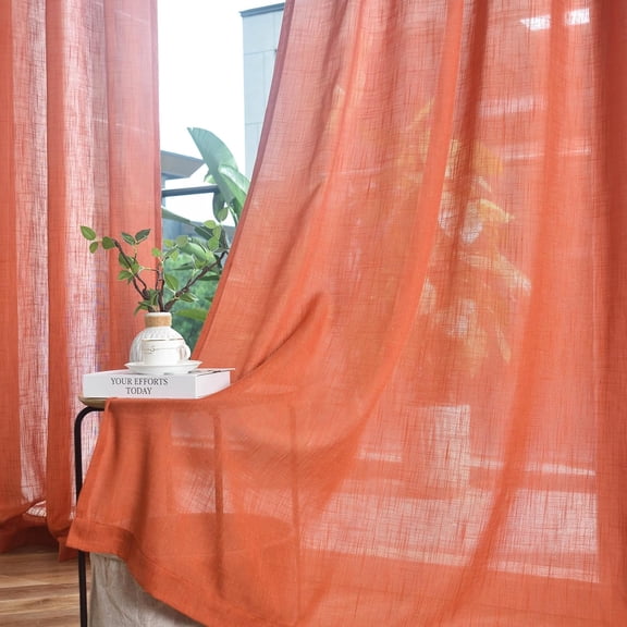 GDDPOD-Burnt Orange Curtains 84 Inches Long for Living Room, 2 Panels Back Tab Rust Linen Semi Sheer Curtains 7 FT, Rustic Privacy Light Filtering Autumn Fall Curtain & Drapes, 42 x 84 Inch, Orange