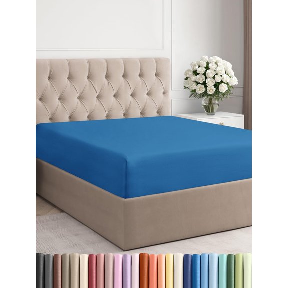 GDDPOD-Cal King Fitted Bed Sheet - Bottom Single Fitted Sheet Only - Ultra-Soft Hotel Luxury Bedding w/ 8-16 Inch Deep Pockets - Breathable & Wrinkle Free - Easy-Care, Fade & Shrink Resistant - Denim