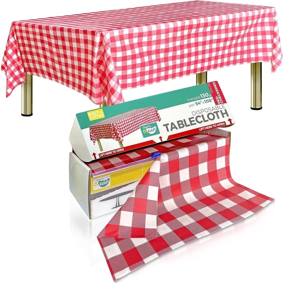 GDDPOD-Checkered Plastic Table Cloth Roll 54in X 100ft with Built in Cutter Box, Table Cover for Party, Picnic, Events Tablecloths Disposable