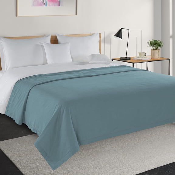 GDDPOD-Classic 3 Layer 100% Cotton Blankets, Ultra-Light, Temperature-Regulating and Soft Full Throw Blanket for Bed, Hardwearing and Ventilated for Multiple Outdoor Uses - French Blue