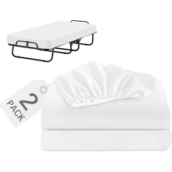 GDDPOD-Cot Sheets 3175 2 Pack, Cot Size Fitted Sheet Fits for Narrow Twin Mattress/RV Bunk Mattress/Guest Beds and Folding Beds/Army Cots for Adults, White