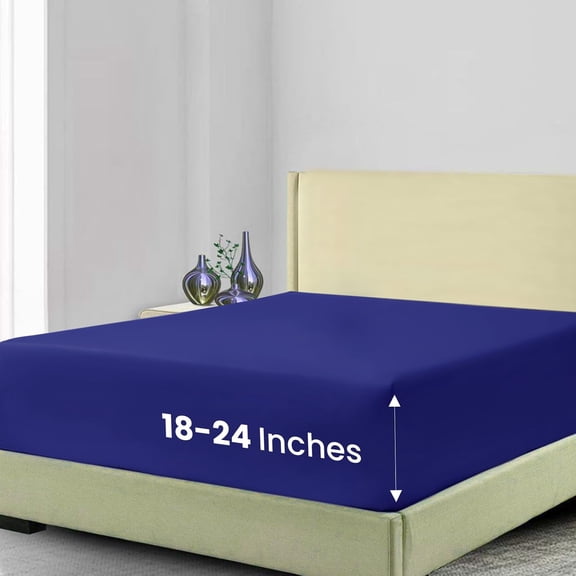 GDDPOD-Cotton Rich Fitted Sheet Only, Hotel Quality Breathable Fitted Bed Sheet with Shrinkage & Fade Resistant, Long Lasting Luxury Fitted Sheet King Size, Navy Blue