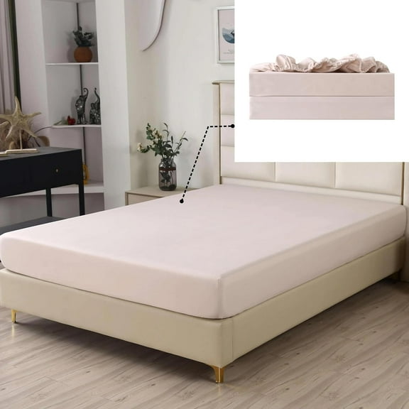GDDPOD-Cream Full Fitted Sheet Only 2 Pack, Brushed Microfiber Fitted Sheets Beige, Soft and Breathable, Deep Pocket Sheets for Full Size Bed Cream