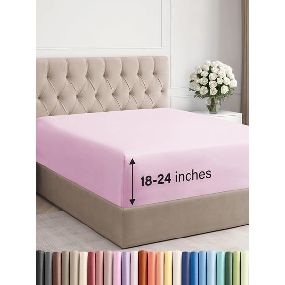 GDDPOD-Extra Deep Queen Fitted Sheet - Hotel Luxury Single Fitted Sheet Only - Easily Fits 18 inch to 24 inch Mattress - Ultra Soft, Wrinkle & Fade Free w/Extra Deep Pocket - Breathable & Comfy - Lig