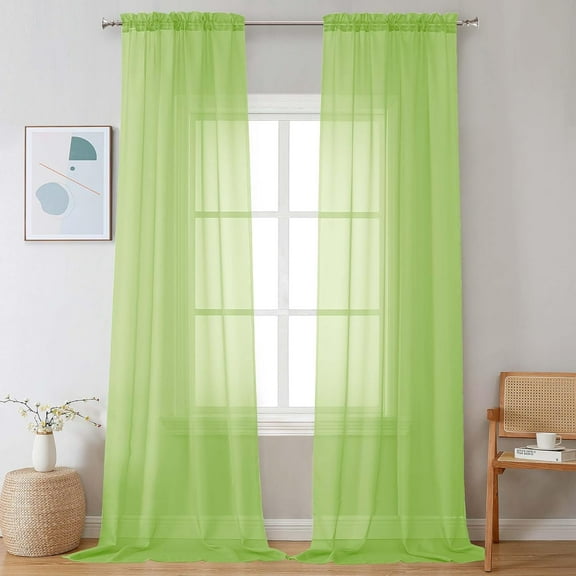 GDDPOD-Extra Long Sheer Curtains 120 Inches Long 2 Panels Set, Light Filtering Voile Curtain Drapes for Floor to Ceiling Window Patio Sliding Door, 10FT, Lime