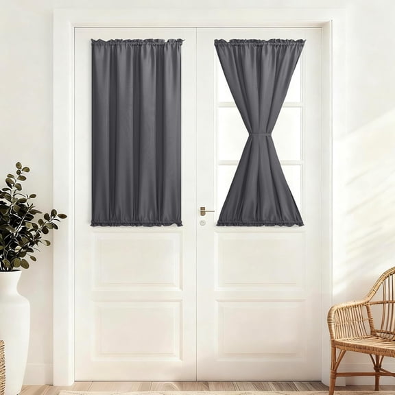 GDDPOD-French Door Curtains for Small Window, Rod Pocket Thermal Insulated Front Door Curtains for Glass Window/Sidelights, 25W x 40L Inches, 1 Panel, Grey