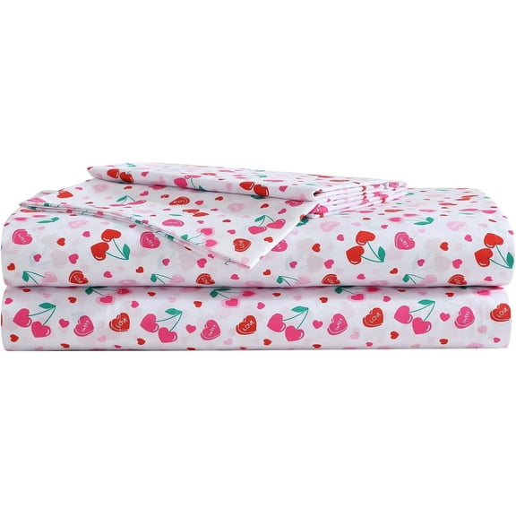 GDDPOD-- Full Size Sheet Set, Ultra-Soft Bedding with Smooth & Breathable Feel, Deep Pockets, Bed Sheets with Matching Fitted Sheet & Pillowcases (Sweet Tart Cherries Pink)