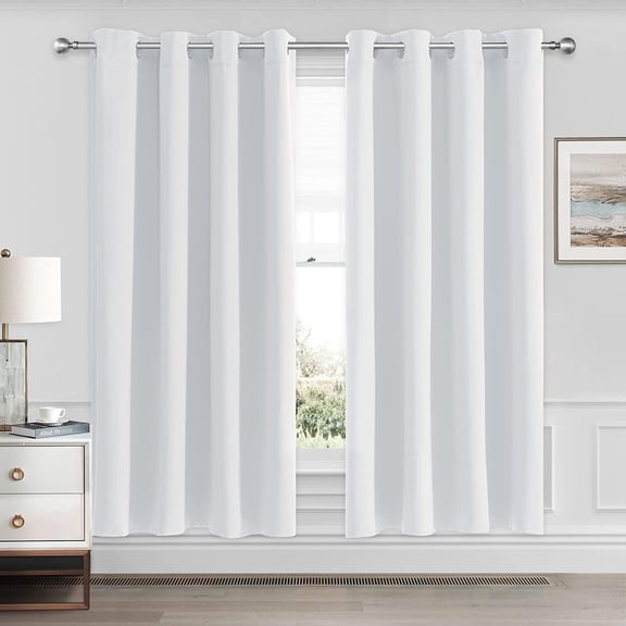 GDDPOD-Grayish White Blackout Curtains 45 Inches Long, Thermal Insulated Noise Reducing Grommet Window Drapes for Bedroom & Living Room(52x45 Inch, 2 Panels)