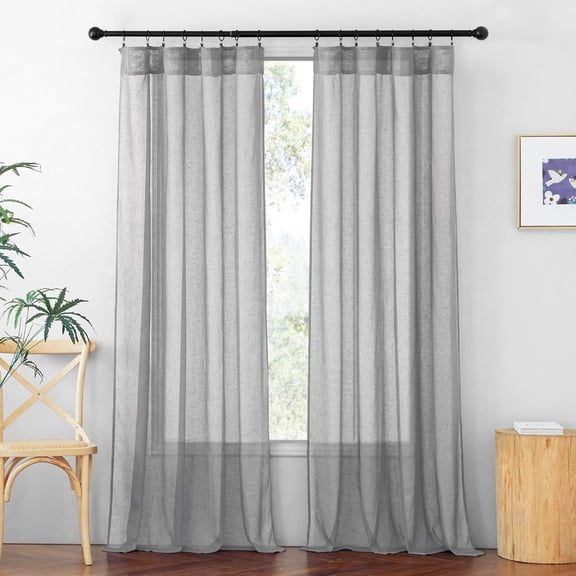 GDDPOD-Grey Curtains Sheers - Linen Blended Semi Sheer Curtains Privacy Window Drapes Light Reducing for Living Room Bedroom Sunroom Patio Door, 52 inch Wide x 84 inch Long, 2 Pcs