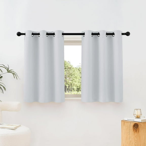 GDDPOD-Greyish White Room Darkening Curtains Blackout 36 inch Curtains for Kitchen, Grommet Solid Window Treatments Sound Reducing for Bedroom, 2 Panels, W37 x L36, 2 Panels