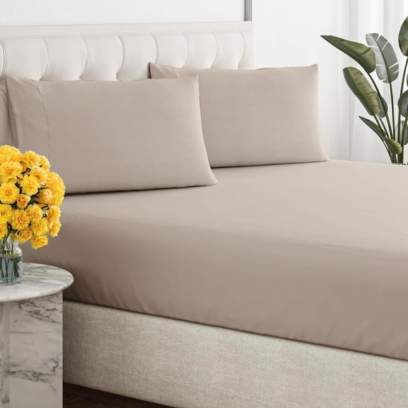 GDDPOD-King Size Bed Sheets - 3 Piece - NO Flat Sheet Included - King Sheet Set - Soft, Comfy & Cooling - Easy Care - Wrinkle & Fade Resistant - Brushed Microfiber - Deep Pocket Sheets (Wheat)