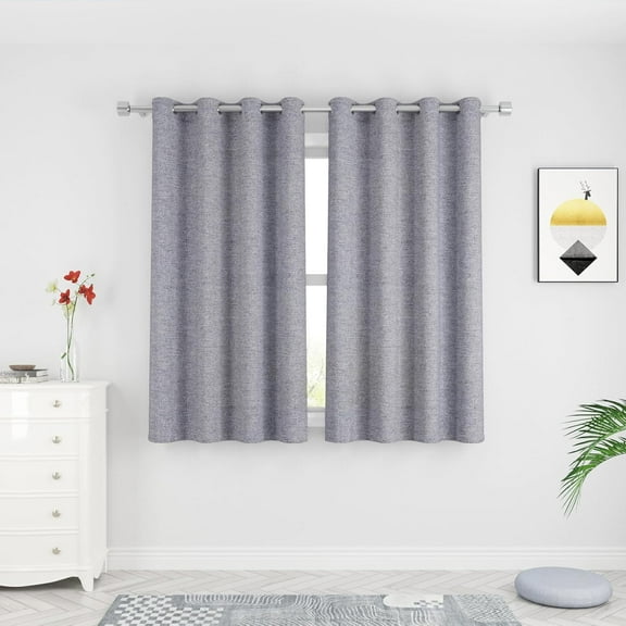 GDDPOD-Kitchen Curtains 63 inches Long Linen Textured Privacy Semi Sheer Charcoal Grey Living Room Bedroom Drapes Window Curtains Basement Curtain Panels Grommet Top 2 Pieces
