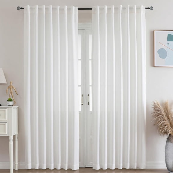 GDDPOD-Lightweight Linen Curtains 84 Inch Long 2 Panels - Semi Sheer, Light Filtering, Rod Pocket & Back Tab, Linen Curtains for Living Room, 52W x 84L