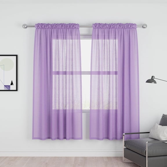 GDDPOD-Lilac Sheer Curtains 72 inches Long Girls Room Living Room Curtain Sheers Basement 2 Panels Voile Transparent Nursery Bedroom Drapes Linen Textured Rod Pocket Kitchen Dining Window Treatment S