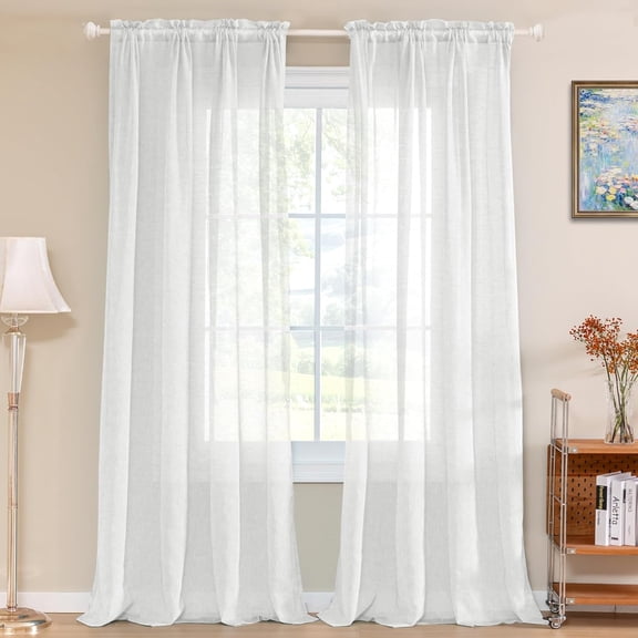 GDDPOD-Linen Curtains 84 for Bedroom Natural Linen Panels Casual Weave Textured Privacy Linen Blended Window Treatment Curtains for Living Room (2 Panels, White)