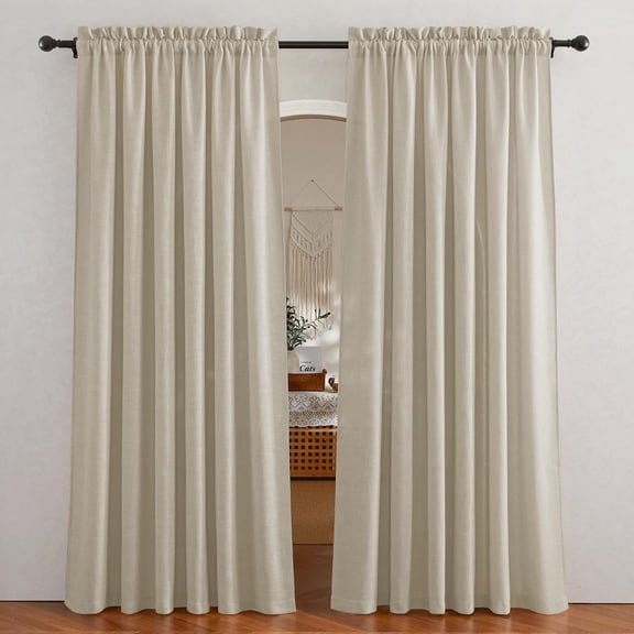 GDDPOD-Linen Textured Sheer Curtains 84 inches Long, Privacy Semi-Transparent Sheer Window Curtains for Living Room Bathroom French Door, Deep Beige, W 70 x L 84 inch, 1 Pair