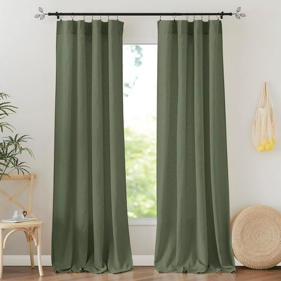 GDDPOD-Linen Textured Sheer Curtains, Rod Pocket Semi-Sheer Thick Privacy Floor Length Curtain Panels for Living Room Bedroom, 52"x 95", Olive Green, 2 Panels