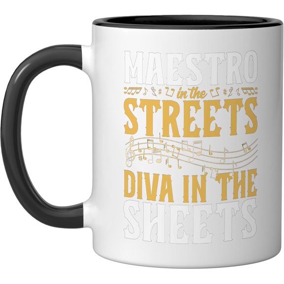 GDDPOD-Maestro In The Streets Diva In The Sheets Opera Performance Ceramic Mug, Black/White