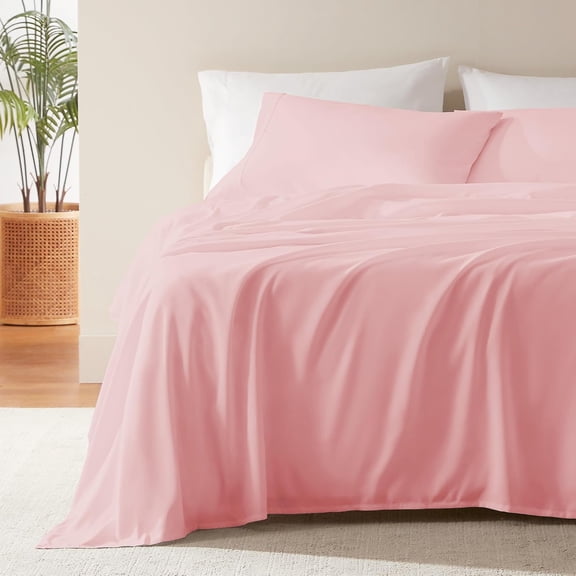 GDDPOD-Nanotex Super Soft Cooling Full Size Bed Sheets Set 4 Piece - Easy Care Fitted Flat Sheet & Pillowcase Sets - Wrinkle Free, Fade Resistant, Deep Pocket 16" (Ballet Pink, Full)
