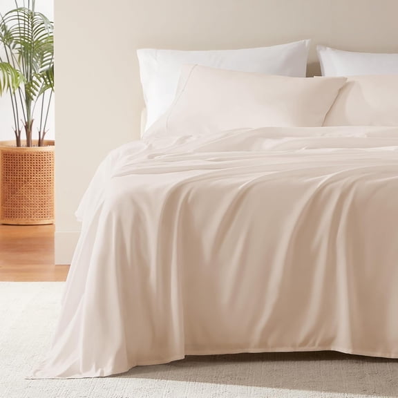 GDDPOD-Nanotex Super Soft Cooling Full Size Bed Sheets Set 4 Piece - Easy Care Fitted Flat Sheet & Pillowcase Sets - Wrinkle Free, Fade Resistant, Deep Pocket 16" (Beige, Full)
