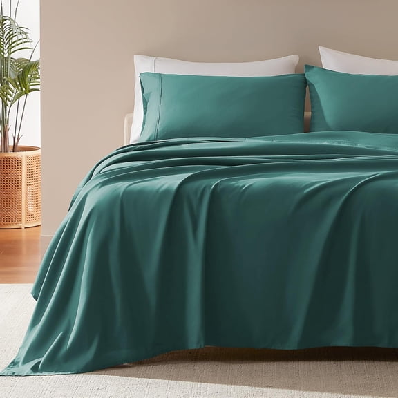 GDDPOD-Nanotex Super Soft Cooling Twin Bed Sheets Set for Kids 3 Piece - Easy Care Fitted Flat Sheet & Pillowcase Sets - Wrinkle Free, Fade Resistant, Deep Pocket 16" (Teal, Twin)