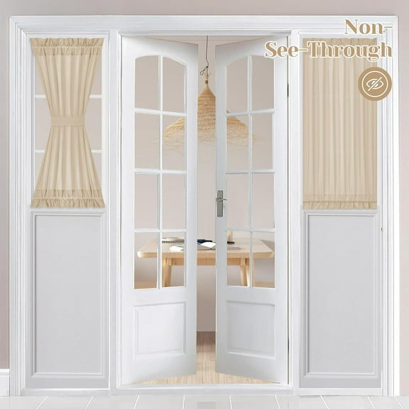 GDDPOD-Non-See-Through Sidelight French Curtains for Front Door, Light Filtering Privacy Semi Sheer Door Window Curtains with Rod Pocket and Tieback, 1 Panel, Beige/Taupe, 26W X 40L Inch
