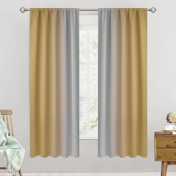 GDDPOD-Ombre Room Darkening Curtains for Living Room, Rod Pocket Light Blocking Gradient Beige to Greyish White Thermal Insulated Window Drapes for Bedroom, 2 Panels, 52x63 inches Length