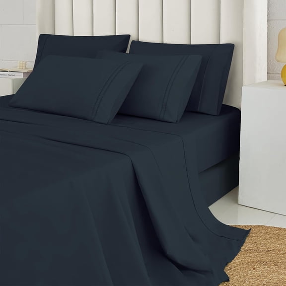 GDDPOD-ProBreathing Full Sheet Set 6pcs | 60% Microfiber 40% Rayon Derived from Bamboo | 16" Deep Pocket | Cool and Ultra Soft Bedding Sheets | Hotel Luxury Bed Sheet | Navy