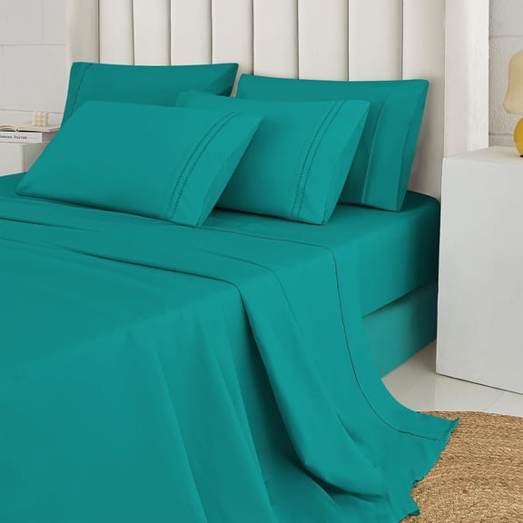 GDDPOD-ProBreathing Full Sheet Set 6pcs | 60% Microfiber 40% Rayon Derived from Bamboo | 16" Deep Pocket | Cool and Ultra Soft Bedding Sheets | Hotel Luxury Bed Sheet | Turquoise