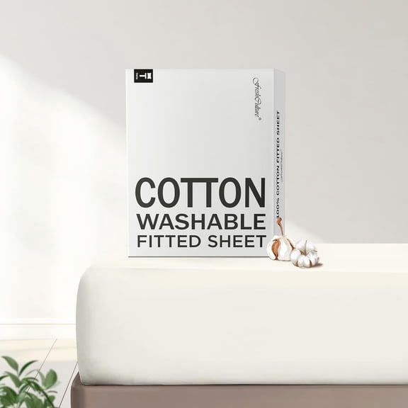 GDDPOD-Pure Cotton Fitted Sheets Twin Size, 300 Thread Count Percale Sheets for Twin Size Bed, Soft & Breathable Cotton Sheets, Luxury Fitted Sheets Only (Twin,Ivory)