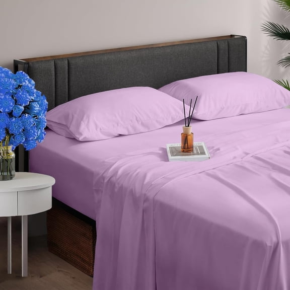 GDDPOD-Queen Bed Sheets Set, 4 Piece Upgraded & Certified Sheets, Hotel Luxury Bedding Sheet & Pillowcases, Extra Soft & Wrinkle Free Sheet Cover, Deep Pocket Queen up to 16 inch, Lavender
