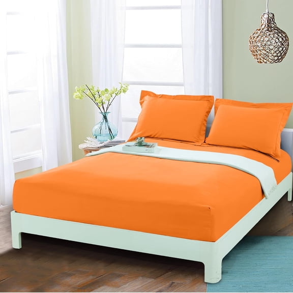 GDDPOD-Queen Fitted Sheet - Deep Pocket Cooling Sheets up to 16 inch - Hotel Luxury 1800 Premier - Softest Sheets - Wrinkle Resistant - 1 Single Bottom Fitted Sheet, Queen, Orange
