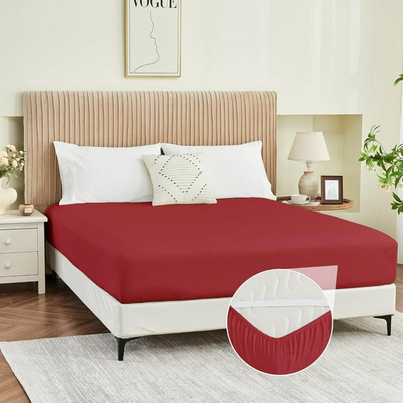 GDDPOD-Queen Fitted Sheet Only, Ultra Soft Brushed Microfiber Hotel Quality Bottom Sheet, Deep Pocket Fits 8-14 inches Mattresses, Luxury Durable Sheets for Queen Size Bed, Red