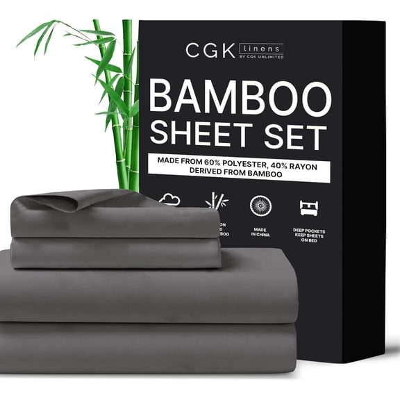 GDDPOD-Queen Size Bed Sheets- Cooling & Breathable, 60% Polyester, 40% Rayon Derived from Bamboo Super Soft & Comfy for Hot Sleepers to Stay Cool (Queen, Dark Grey)