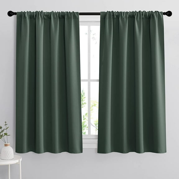 GDDPOD-Room Darkening Curtains 45 inches Length, Blackout Window Curtains Drapes Energy Efficient Covering for Bedroom Dorm Glass Door, W 42 x L 45 inch, 2 Panels, Dark Green