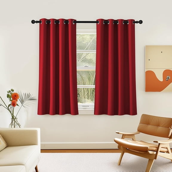 GDDPOD-Room Darkening Short Curtain 54 inches Long for Living Room, Grommet Sound Reducing Thermal Insulated Curtains for Bedroom Nursery Window, 46W x 54L, 1 Piece, Burgundy Red