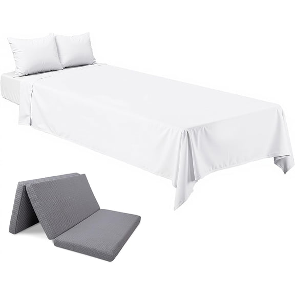 GDDPOD-Rv Bed Fitted Sheet Set Compatible with 4 Inch Milliard Trifold Mattress 4 Piece Microfiber Sheets Fitted Sheet and Pillowcases Bedclothes for Camp Bunk Rvs Bed(Single)