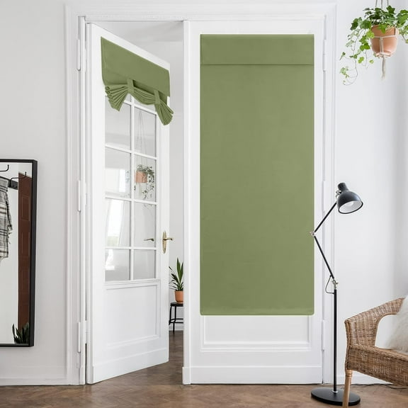 GDDPOD-Sage Green Blackout French Door Curtain, Privacy Door Curtains for Window, Blinds for Glass Window, Thermal Insulated Tie Up Shades for Bedroom, 26 X 68 Inch, 1 Panel
